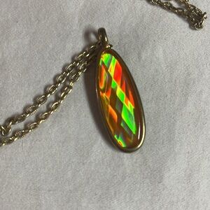 RMN Pendant Long Oval Faceted Yellow Multicolor Changing Shades Gold Tone Metal